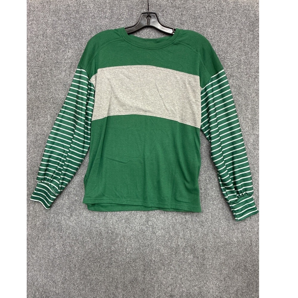 Dokotoo Green Colorblock Striped Long Sleeve Crewneck Top Womens Large